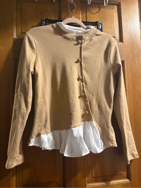 Women’s large NWOT Faux Button-Front Layered look Top with White Ruffle Hem